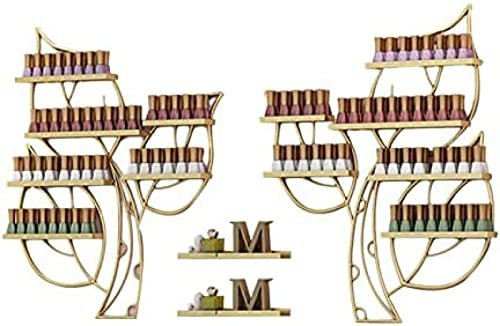 Household Products Wall-mounted Nail Polish Rack Metal Display Rack, Golden Essential Oil Cosmetics Storage Display Rack, Polish Racks For Nail Salon Alcohol Ink Paint Storage Rack,Gold,4-pi