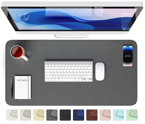 GOMIN Schreibtischunterlage 80x40cm - PU Leder Mauspad Wasserfest & Rutschfest - Laptop Tischunterlage Groß - Leicht zu reinigende Schreibunterlage - Mousepad XXL für Büro und Home-Office - Dunkelgrau