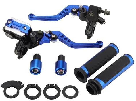 WOOSTAR 22mm Standard 7/8 CNC Verstellbar Bremshebel Hauptbremszylinder Kupplungshebel Set mit Drehgasgriff Ersatz für Majesty T3 T5 T6 Motorrad Dirt Pitbike Scooter ATV Blau