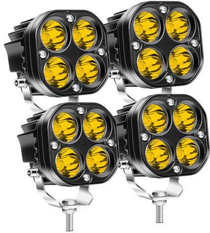 RIGIDON 4 Pcs Carré Phare de travail led, 3 pouces 40W 12V 24V Feux de travail led longue portée, Projecteur led voiture Spotlights pour 4x4 offroad camion SUV ATV tracteur bateau, 3000K Jaune