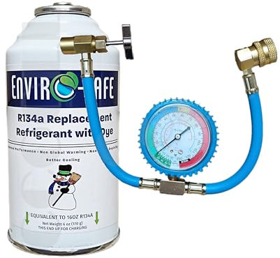 ENVIRO-SAFE Refrigerante di ricambio R134a con rilevamento di perdite Refrigerant con Red Dye – Made in USA – 6 oz (134a w/Dye + tubo di ricarica)