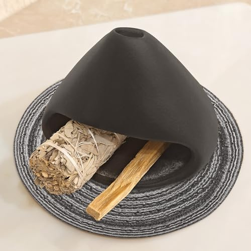 Yawlsow Palo Santo Räucherstäbchenhalter, Holzkohle-Bakhoor-Räuchergefäß, Smudge-Schüssel, Salbeihalter, Aschefänger für Meditation, Zen-Dekoration (Schwarz + Matte)