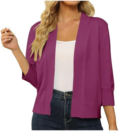 HAOLEI 2024 Damen Strickjacke Elegant Schick, Cardigan Mit Dreiviertelärmeln, Lockerer Pullover Kurzer, Knopfloser Cardigan Schal, Sale Häkeljacke Weich Und Bequem, Strickmantel Lässig Stilvoll