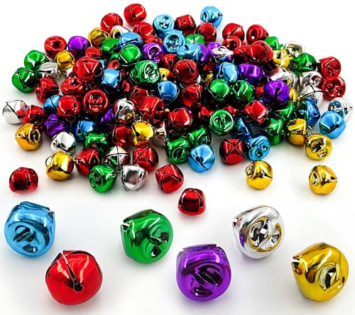 MOVYEE 150 Pezzi Campanelle Natalizi DIY,Campanellini Sonagli Piccoli con Occhiello per Decorazioni Natalizie,Ciondoli per Animali,Oggetti di Artigianato (13mm,Miscelazione dei Colori)