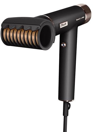 Shark SpeedStyle Pro Haartrockner, hohe Leistung & Power für alle Haartypen mit Kopfhautschutz und 5 Aufsätzen, leicht, keine Hitzeschäden, faltbarer Griff, Aufbewahrungsbeutel, Schwarz HD752EU