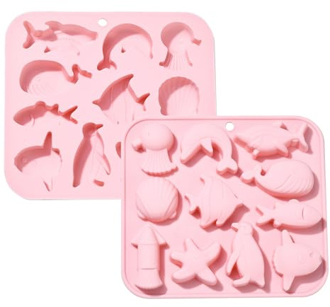 Stiesy Silikonformen mit 11 Mulden, wiederverwendbar, Delfin, Wal, Pinguin, Fondant, Kuchenform, Meerestier-Backformen für Seife, Eis, Süßigkeiten, Schokolade, kreative Dekoration, 2 Stück