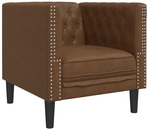 vidaXL Chesterfield Sessel, Loungesessel mit Knopfheftung, Polstersessel Relaxsessel für Wohnzimmer, Clubsessel Cocktailsessel Sofa, Braun Kunstleder in Wildleder-Optik