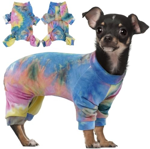 Hjumarayan Dog Pyjamas - Stretchy Onesie with Legs, Post Op Recovery Suit Male, Dog Body Suit after Surgery, Baby Grow for Teacup Chihuahua, Toy Yorkshire (Colorful XXS)