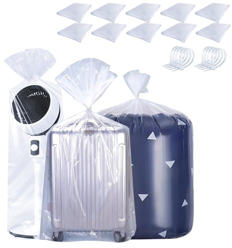 ZHYOPING Lot de 10 grands sacs de rangement étanches en plastique transparent de 100 µm avec 10 attaches de câble pour loft, bagages, valise, couette, chaise, jouets, literie (100 x 120 cm)