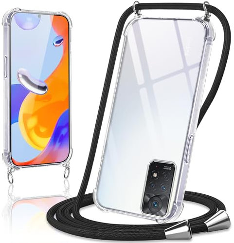 Coiwxmoi Coque avec Cordon pour Xiaomi Redmi Note 11 Pro 4G / 5G 6,67, Collier Réglable Téléphone Étui Portable Lanyard Case Transparent Ultra Souple Silicone Housse Antichoc Protection Cover, Noir