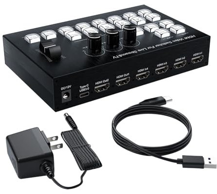 Video Mixer Switcher Live Stream Switcher with Multi-view Preview Output & Audio Mixer & 3.5mm Audio