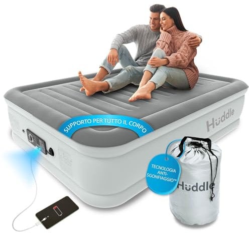 Huddle® Lussuoso Materasso Doppio Gonfiabile con tecnologia Dual Pump SlumberGuard™ | Materasso gonfiabile con pompa integrata | Comodo letto gonfiabile | Letto ad aria Singolo, Matrimoniale, King