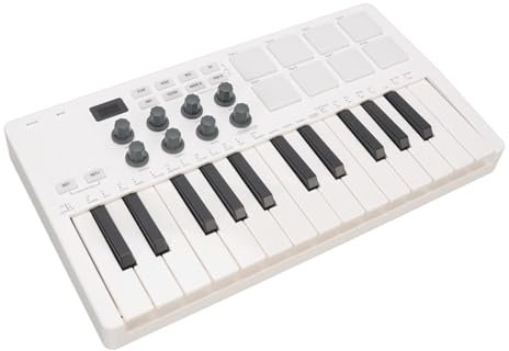 MIDI Keyboard Controller, 25 Key Portable Bluetooth MIDI Controller with 8 Backlit Drum Pads 8 Knobs, Mini Beat Maker for Music Production for Beginners Music Making