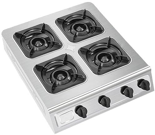 Commercial Gas Stove, 4 Hole Heavy Duty Gas Hob, Cast Iron LPG Boiling Ring Burner with Safety Valves and Automatic Switch-off