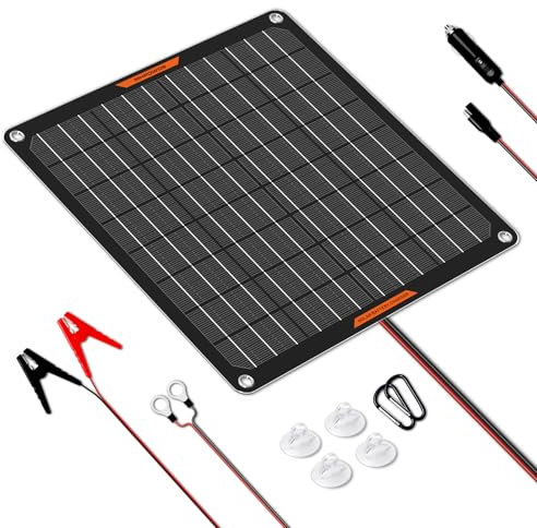 MHPOWOS Chargeur de batterie solaire 10W, 12V Panneau solaire de voiture Chargeur de batterie solaire étanche Portable Power Trickle Charger pour voiture Bateau Automotive avec clip alligator
