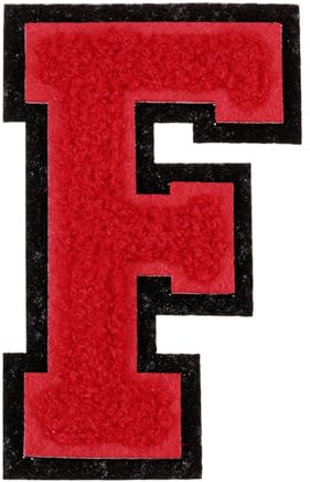 sourcing map Chenille Letter Patches, 4 Alphabet F Iron on Patches Decorative Repair Sew on Appliques for Repairing Clothing Jeans Shoes Hats DIY (Black Edge Red)