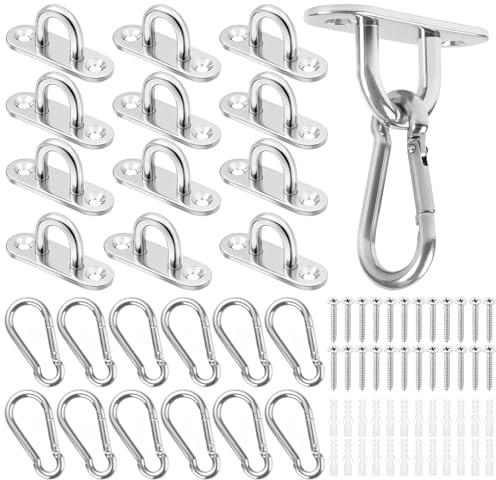 Seconero 24 Stück Augplatte Edelstahl und Karabiner Edelstahl, Deckenhaken | M5 Augplatte mit Öse, Schraube, Ösenplatte, für Sonnensegel, Hängesessel, Wand-Befestigung, Schiffsdeck, Decken-Befestigung