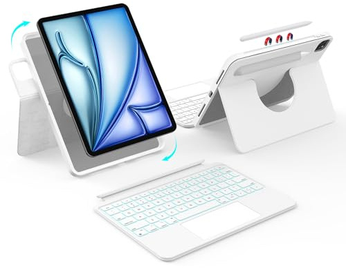 accrosoo Rotatable & Detachable Magnetic Keyboard Case with Multi-Touch Trackpad for 11 iPad Air M3/M2, 11 iPad Pro 4th/3rd/2nd/1st Gen, 10.9 iPad Air 5th/4th Gen, Full Protect Cover, White