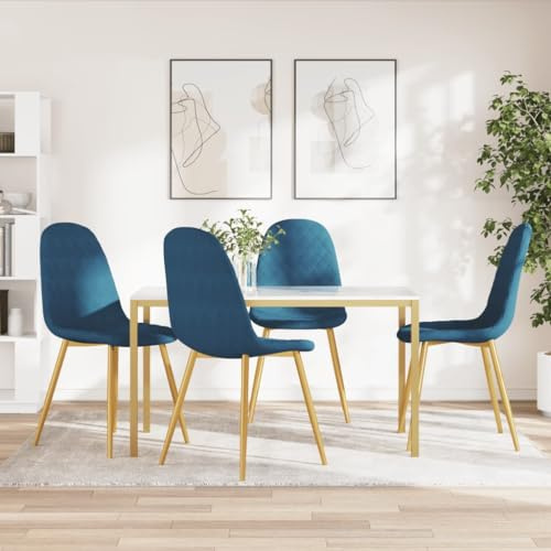 Hoopleep Lot de 4 chaises de salle à manger, en velours bleu, pieds dorés, 45 x 53,5 x 83 cm, chaises de cuisine modernes rembourrées, siège confortable pour salle à manger et salon