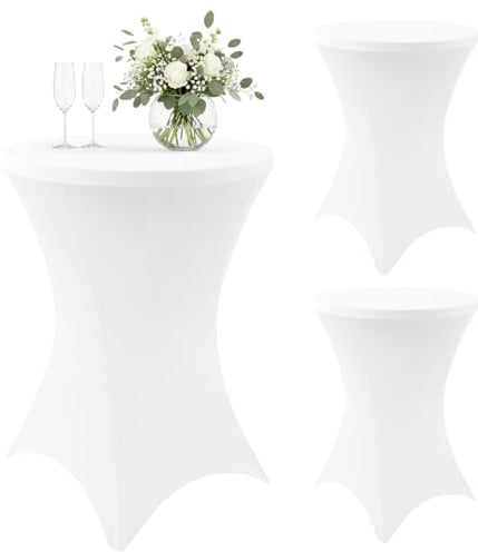 Homaxy 3er-Set Stretch Stehtisch Husse Ø 60-110 cm, Weiß | Verstärkung im Fußbereich, 40°C Maschinenwaschbar, Für Bistrotisch, Hochzeit Geburtstagsfeier Banket