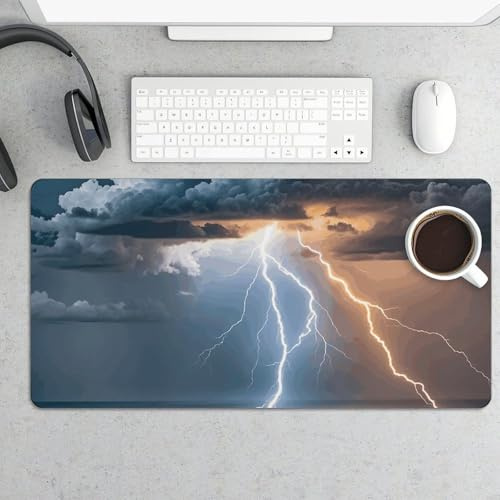 Cloud Lightning Gaming Mouse Pad 12x24 Inch Desk Pad Protector Waterproof Non-Slip Rubber Base Keyboard Mat Extra Large Desktop Mat for Office Home Computer Laptop Table Accessory