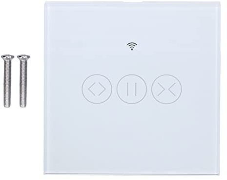 Interrupteur intelligent pour rideaux WiFi tactile en verre trempé ABS 8,6x8,6 cm - Contrôle à distance via APP, compatible Assistant pour volets roulants et stores (Blanche)