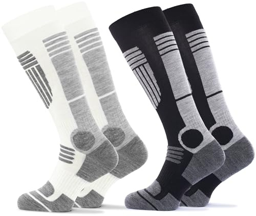 Occulto CHAUSSETTES de SKI pour FEMME (2 PAIRES), CHAUSSETTES HAUTES de SPORT d'hiver transpirable