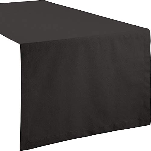 REDBEST Tischdecke, Tischläufer Uni Seattle, 100% Baumwolle anthrazit Größe 40x170 cm - Robustes, glattes Gewebe, mit hochwertigem Kuvertsaum