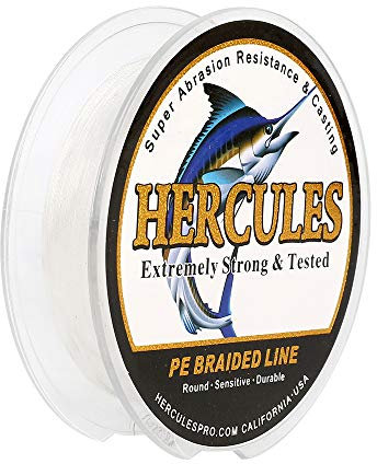 Hercules Super Strong 100M 109 Yards Braided Fishing Line 30 LB Test for Saltwater Freshwater PE Braid Fish Lines 4 Strands - White, 30LB (13.6KG), 0.28MM
