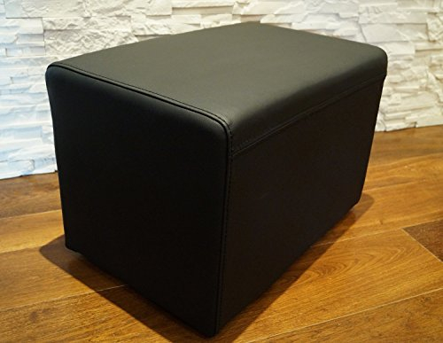 Quattro Meble Schwarz Echtleder Hocker 60x40x40cm Sitzhocker Rindsleder Sitzwürfel Fußhocker Polsterhocker Echt Leder Puff
