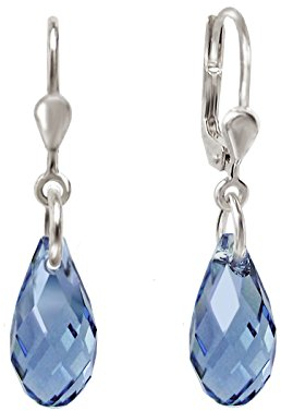 Schöner-SD Ohrringe 925 Silber mit kleinen Briolett Kristallen 13mm blau Denim Blue