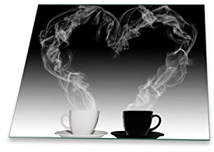 Herdabdeckplatte Abdeckung Ceranfeld Abdeckplatte Schneidebrett Herz Kaffee Schwarz Spritzschutz Glasplatte Ceranfeldabdeckung Schutz für Kochplatten Herdschutz Sicherheitsglas Glasschneidebrett (60x52 cm)
