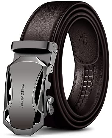 BISON DENIM Ledergürtel Herren Business Gürtel mit Automatikschließe, Coffee, Gr.-120