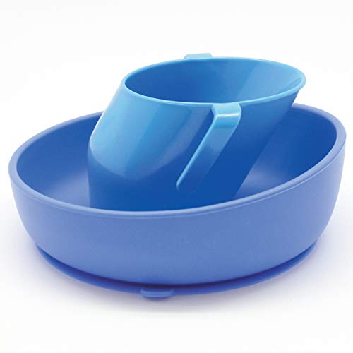 Doidy Trainer Cup and Weaning Bowl Set, for Baby 3months+ Mealtime (Cup + Bowl, Blue)