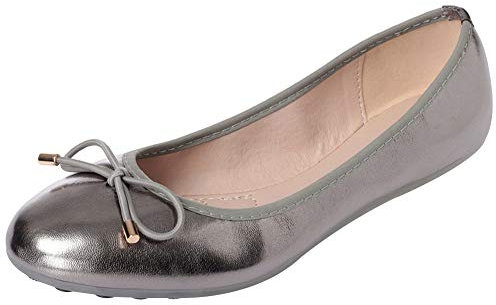 ANUFER Women's Lovely Bowknot Soft Slip-on Ballet Flats Pumps Dolly Shoes Round Toe Grey SN02752 UK5=EU38=CN38