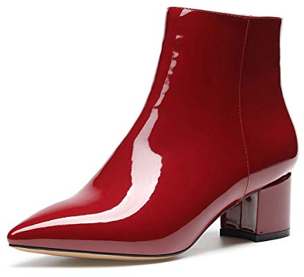 Castamere Polacchine Donna Stivali Cerniera Tacco a Blocco 5CM Medio Tacco Rosso Borgogna Pelle Verniciata Scarpe EU 42