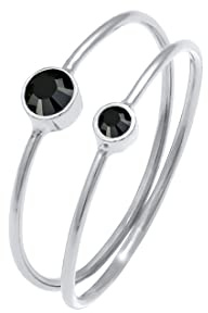 Elli Ring Damen Set Filigran mit Kristallen Schwarz 925 Silber