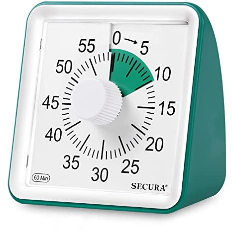 Secura 60 Minute Visual Timer, Classroom Countdown Timer, Silent Timer for Kids and Adults, Time Management Tool for Teaching, Family and Work (Dark Green & Dark Green)
