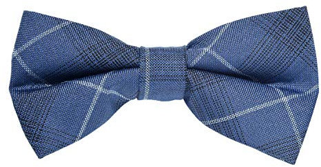 MASADA Herren blau karierte Fliege mit schwarz weißen Streifen vorgebunden, stufenlos verstellbar, handgefertigt mit Hakenverschluss - 12 x 6 cm