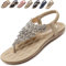 Acfoda Sandales Femme Été Confortable Plats Nu Pieds Cuir Tong de Plage Mode Claquettes Bout Ouvert avec Strass Talla Beige 43 = FabricantTaille 44