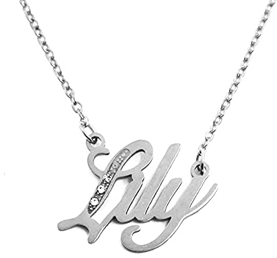 Kigu Name Necklace Lily - Silver Tone - Custom Name Necklace - Personalised Jewellery for Ladies- Customised Jewellery for Girls- Custom Pendant Lily