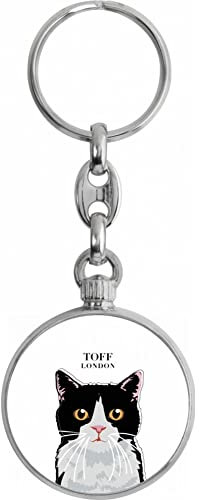 Toff London Porte-clés tête de chat noir et blanc