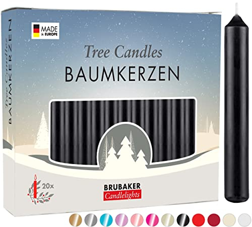 BRUBAKER 20er Pack Baumkerzen Wachs - Weihnachtskerzen Pyramidenkerzen Christbaumkerzen - Schwarz