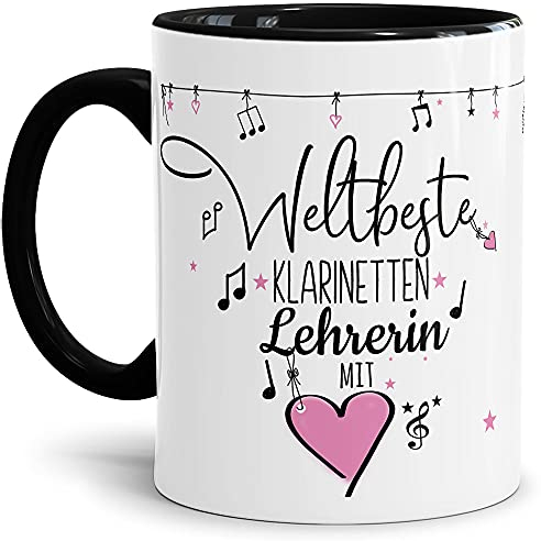 Berufe Tasse - Weltbeste Klarinetten Lehrerin - Geschenk für die weltbeste Musiklehrerin, Musikunterricht, Lehrerin - Keramik Innen & Henkel Schwarz, 300 ml I Klarinette
