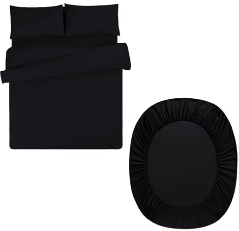Aisbo Double Duvet Set with Sheet - Black 4 Pieces Microfiber Bedding Set for Double Bed, Includes Duvet Cover, Fitted Sheet and Pillowcases