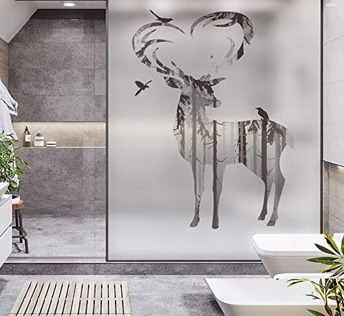NYRAO Fensterfolie von Innen Durchsichtig Von Aussen Blickdicht.Silhouette Hirsch Fensterfolie Sichtschutz,70x200cm(WxH) 27''x78''
