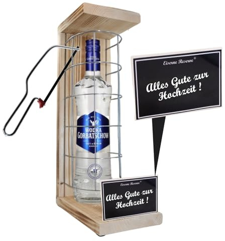 Wodka Gorbatschow Geschenk zur Hochzeit Eiserne Reserve Gitterkäfig Text s/w Alles Gute zur Hochzeit Vodka (1 x 0.70 l)