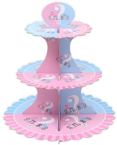 AEX 3 Tiers Paper Cake Stand | Birthday Cupcake Stands | Biodegradable Round Food Stand Display | Paper Cake Stand | Afternoon Tea Stands | Dessert Cupcake Holder Fruit Desserts Display (Boy or Girl)