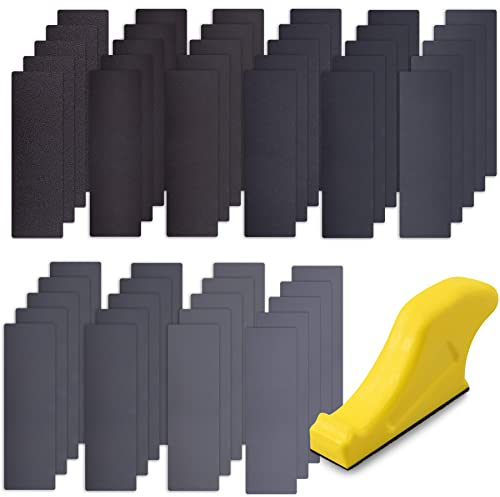 SIQUK 50 Stück Schleifpapier nass mit Schleifklotz Set Schleifpapier Nass Trocken Körnung 120/180/240/320/400/800/1000/1200/2000/3000 Schleifpapier Sortiment für Schleifen und Polieren