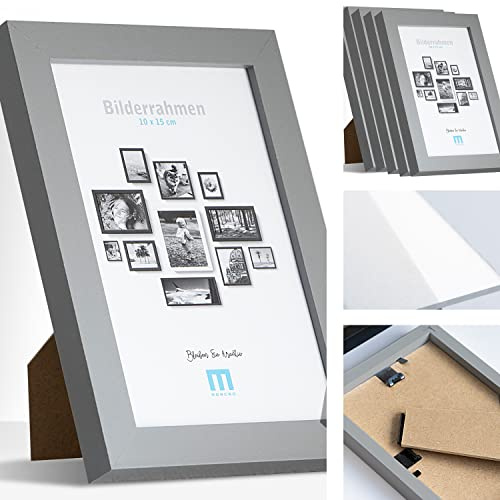 M MERCEO 6 Stk. Bilderrahmen 10x15cm in grau aus MDF, minimalistisch & modern für Fotos & Bilder. Inkl. Acrylglasschutz. Eignet sich als Tisch-Aufsteller und für die Wand, Hochformat oder Querformat.